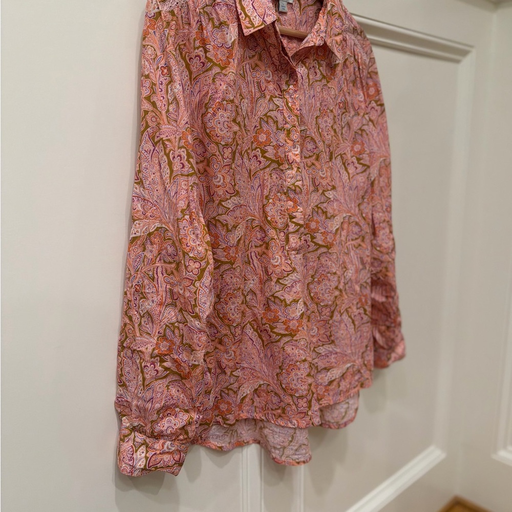 Sundance Poppy Bloom paisley print cotton blouse top in pink and orange - Picture 9 of 13